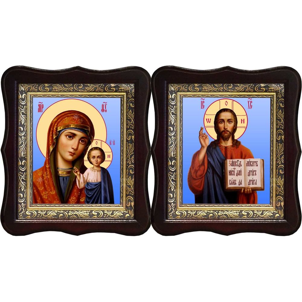 Казанская Божья Мать и Спаситель. Иконы на холсте. в киотах