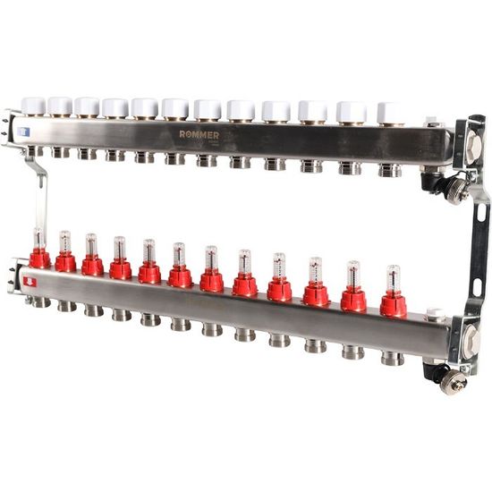 Коллектор Rommer 1"x3/4" на 12 контуров с расходомерами и запорными клапанами RMS-1201-000012