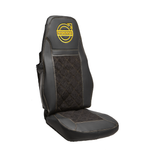 Чехлы VOLVO FH-12 после 2003 года: два высоких сиденья, ремни из сиденья (есть вырезы под ремень) (экокожа, черный, желтая вставка)