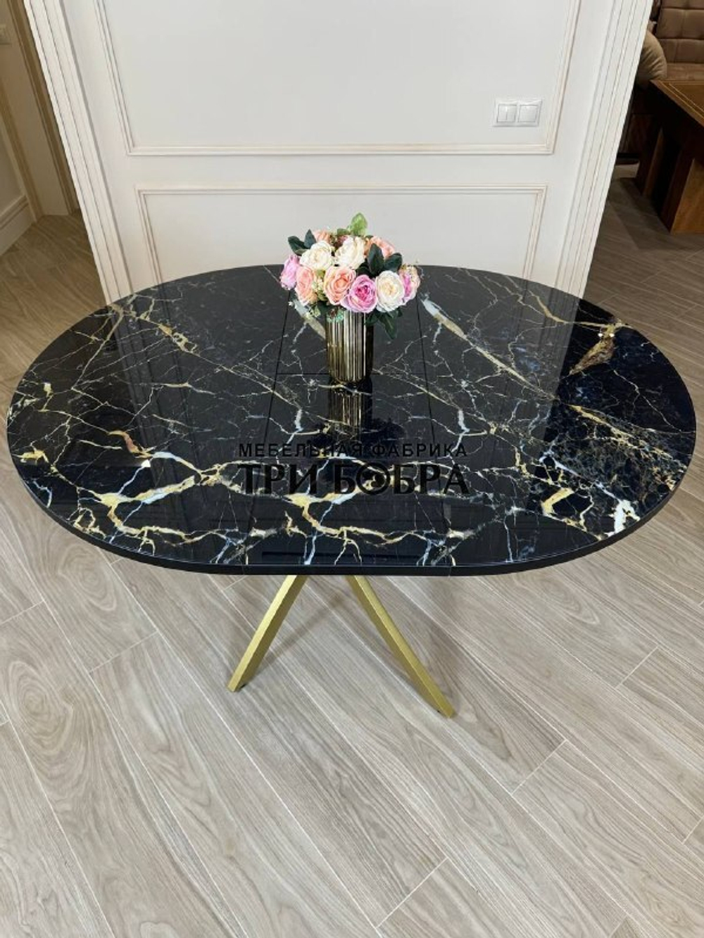 Стол круглый стеклянный "Черный мрамор"