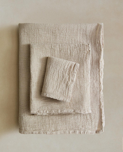 Zara Home - Льняное банное полотенце с вафельной текстурой, бежевый, 90х150 см