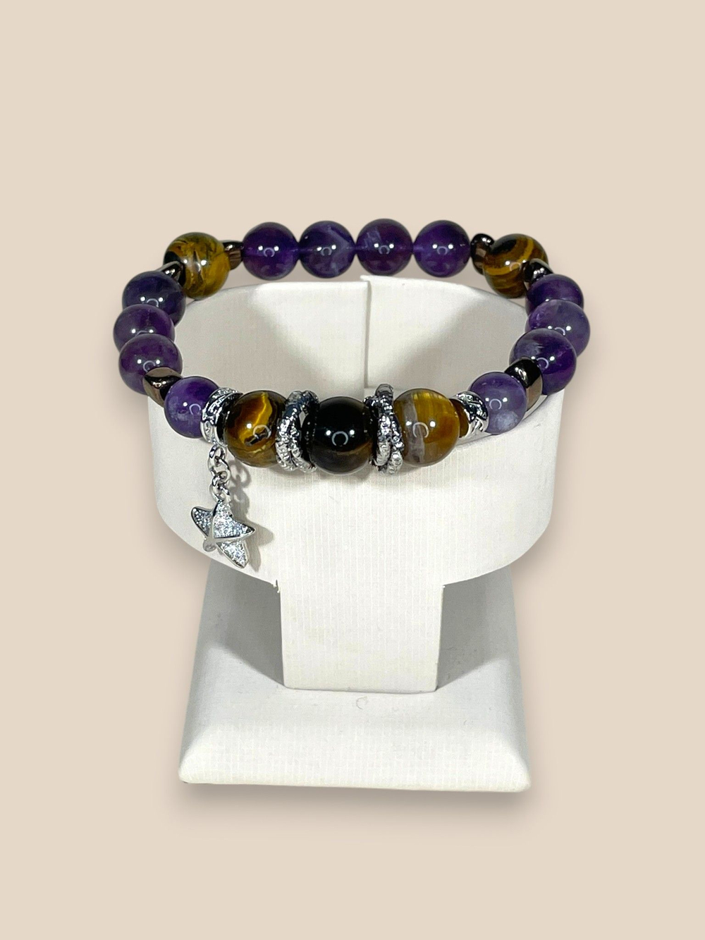 Браслет для Скорпионов, аметист, тигр глаз, гематит