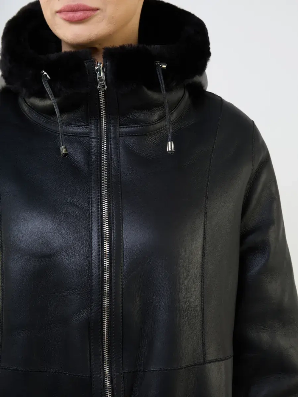 Дубленка зимняя двухсторонняя шуба с капюшоном