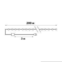 ULD-S20000-2000-DGA WHITE IP20 DEW Гирлянда светодиодная Роса. 200м. 2000 светодиодов. Белый свет. Провод зеленый. ТМ Uniel