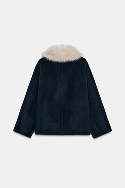 ZARA КУРТКА ИЗ ШЕРСТИ С МЕХОВЫМ ВОРОТНИКОМ — ZW COLLECTION, МОРСКОЙ СИНИЙ