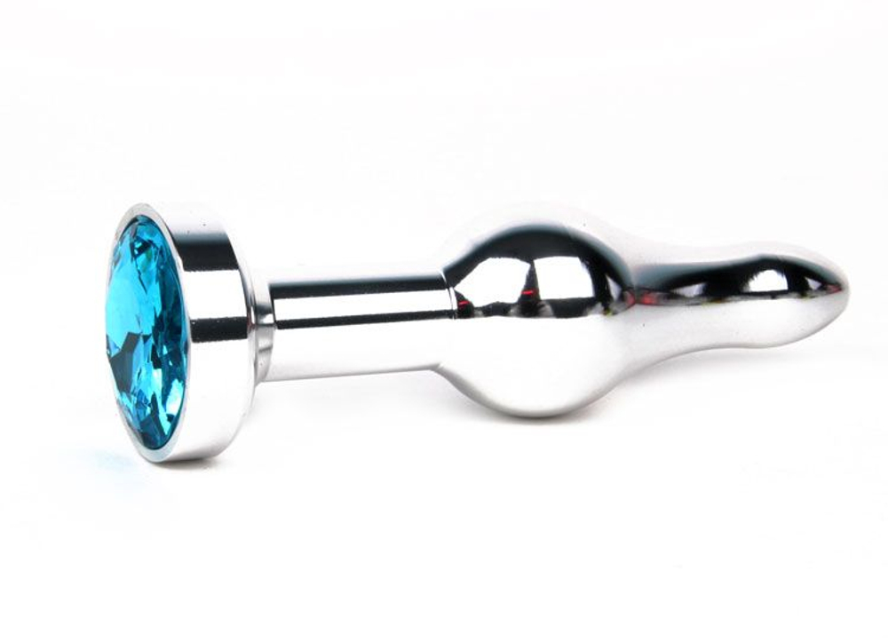 Удлиненная шарикообразная серебристая анальная втулка с голубым кристаллом - 10,3 см. (Цвет: голубой)