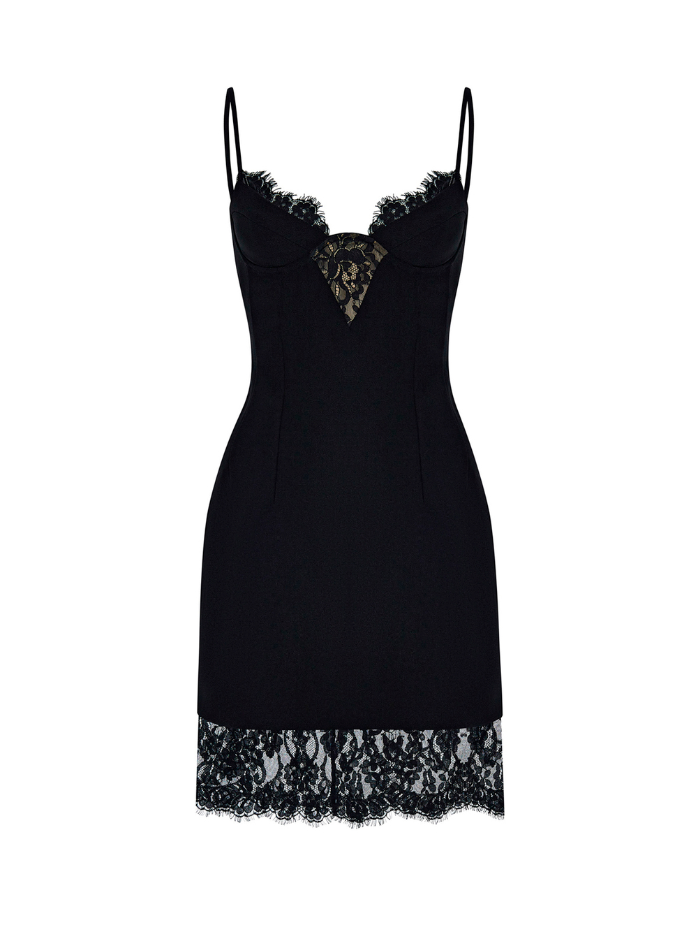 Платье мини из крепа и кружева