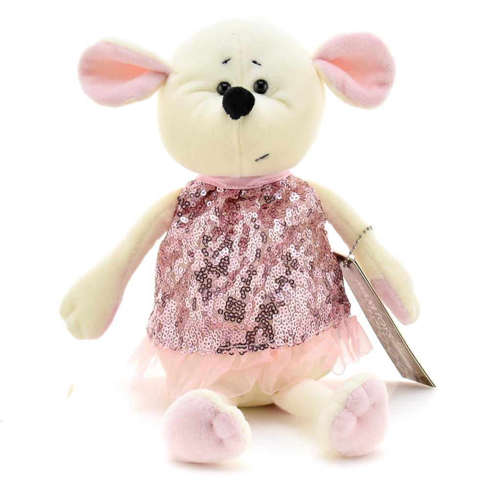 Мышка Мила в розовом платье, 21 см.