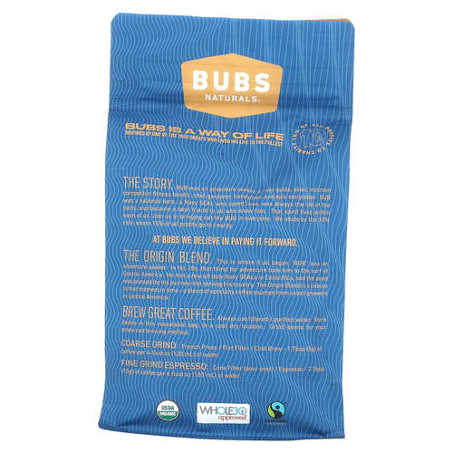 BUBS Naturals, Bubs Brew, смесь The Origin, цельные бобы, темная обжарка, 340 г (12 унций)