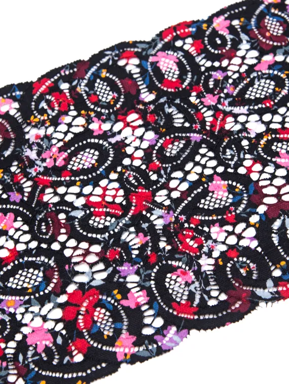 03-196 ОПТ Кружево эластичное 19 см, фламенко, черный/красный