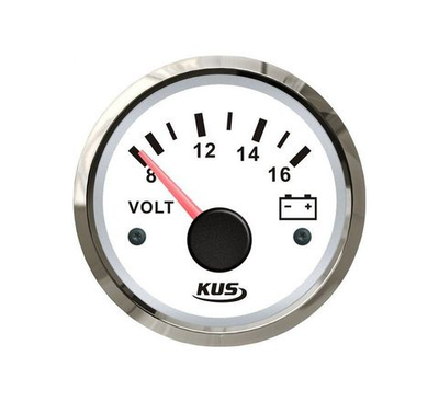 Вольтметр аналоговый 8-16 В, белый, нержавеющий ободок