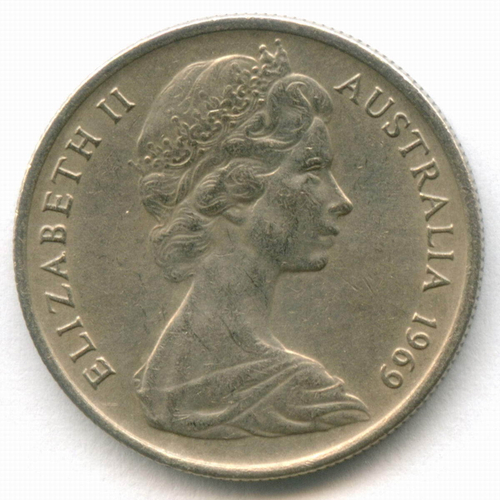 5 центов 1969 год. Австралия (Елизавета II). Ехидна. Медно-никель, диаметр 19.4 мм. XF-