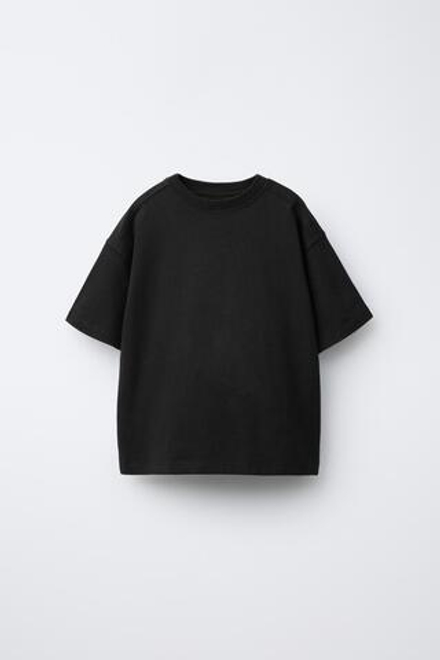 ZARA ОДНОТОННАЯ ФУТБОЛКА MEDIUM WEIGHT, ЧЕРНЫЙ