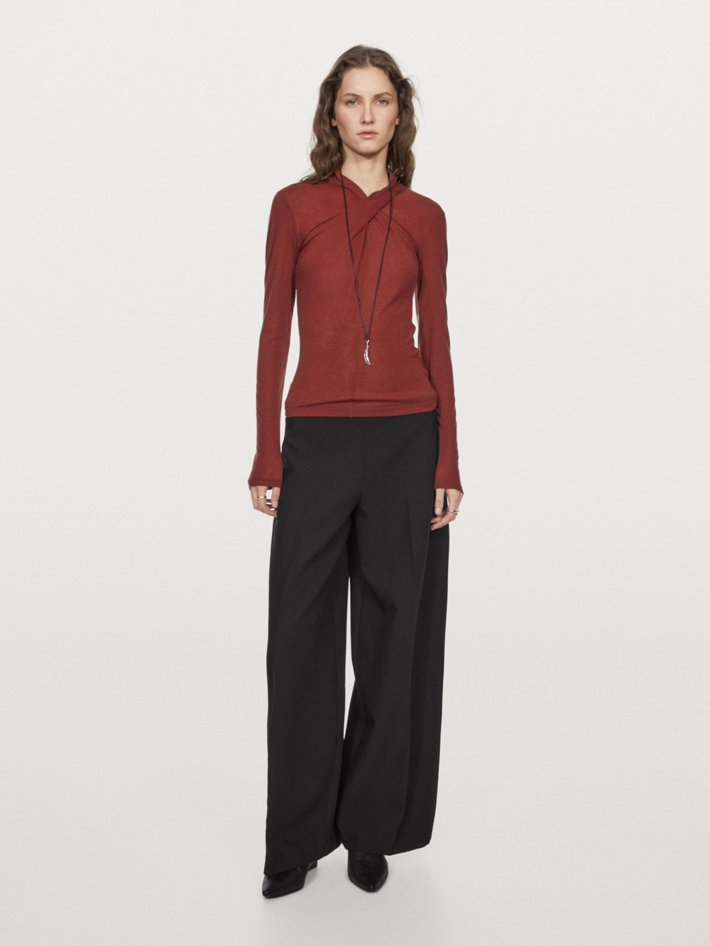 Massimo Dutti Топ внахлест из лиоцелла и шерсти, темно-розовый