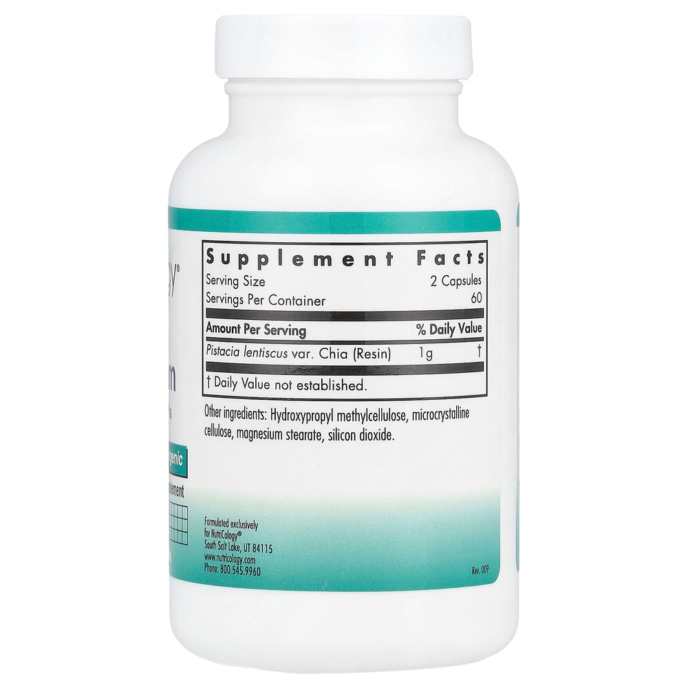 Nutricology, мастиковая смола, 120 вегетарианских капсул (0,5 г в 1 капсуле)