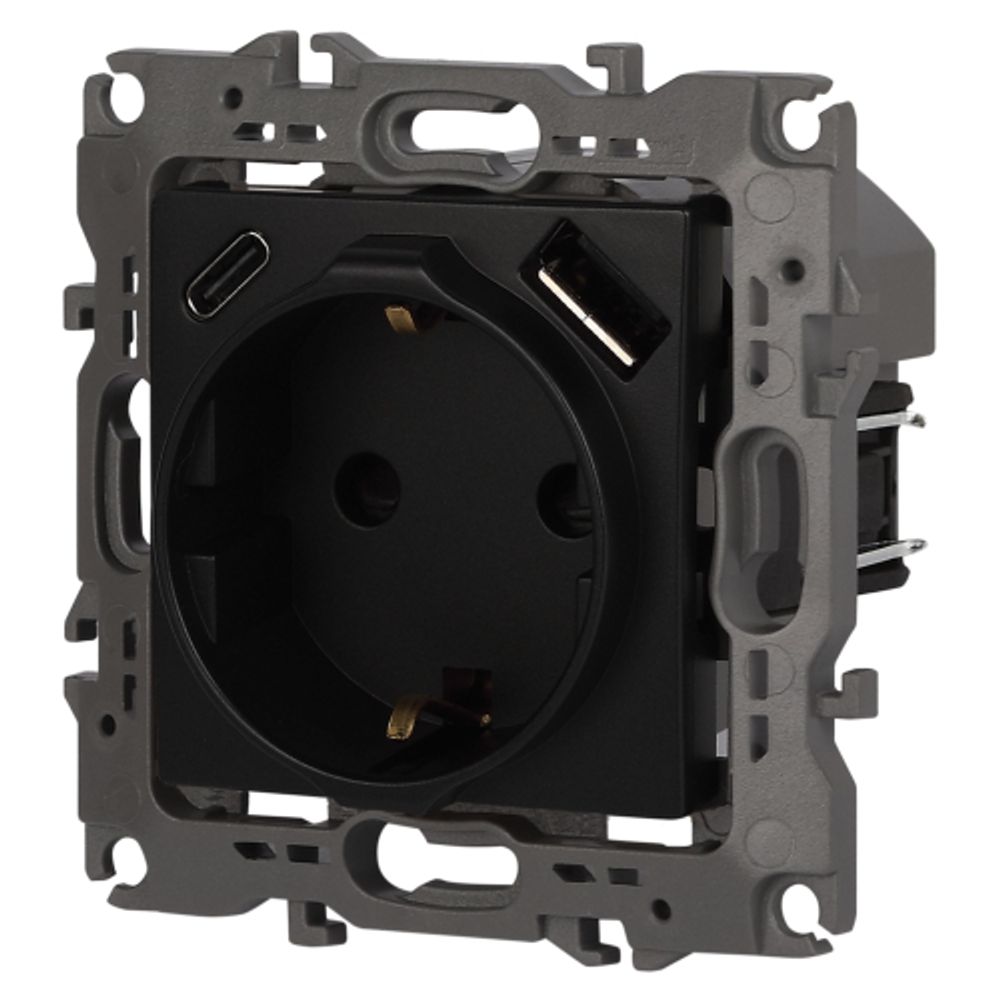 Розетка ЭРА Серия 12 12-4108-05 2P+E 16A-250В со шторками с USB type-A+C 5В-3А антрацит