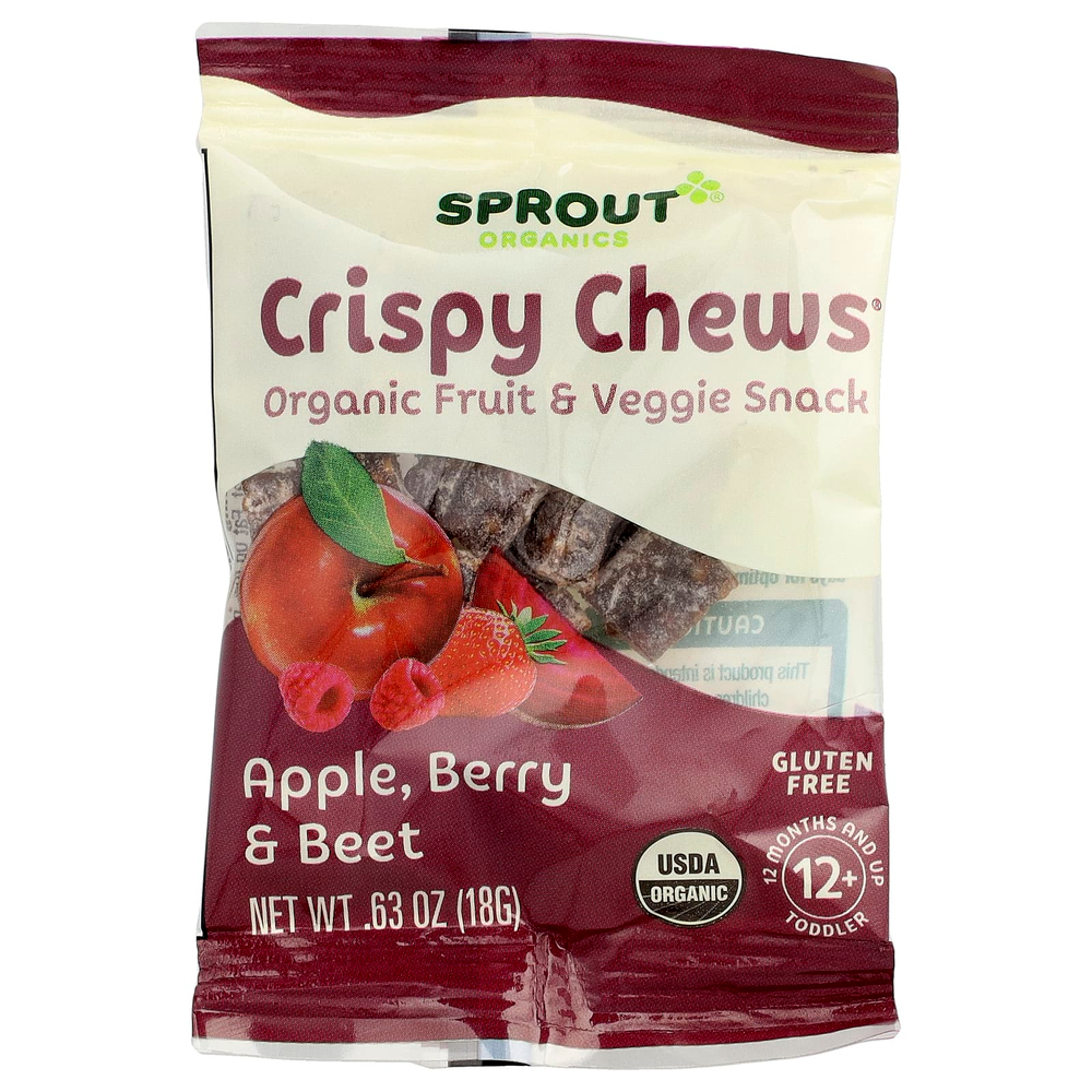 Sprout Organics, Crispy Chews®, органический снек из фруктов и овощей, для детей от 12 месяцев, яблоко, ягоды и свекла, 5 пакетиков по 18 г (0,63 унции)
