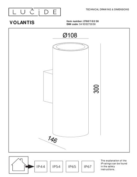 Уличный настенный светильник Lucide Volantis 27807/02/30
