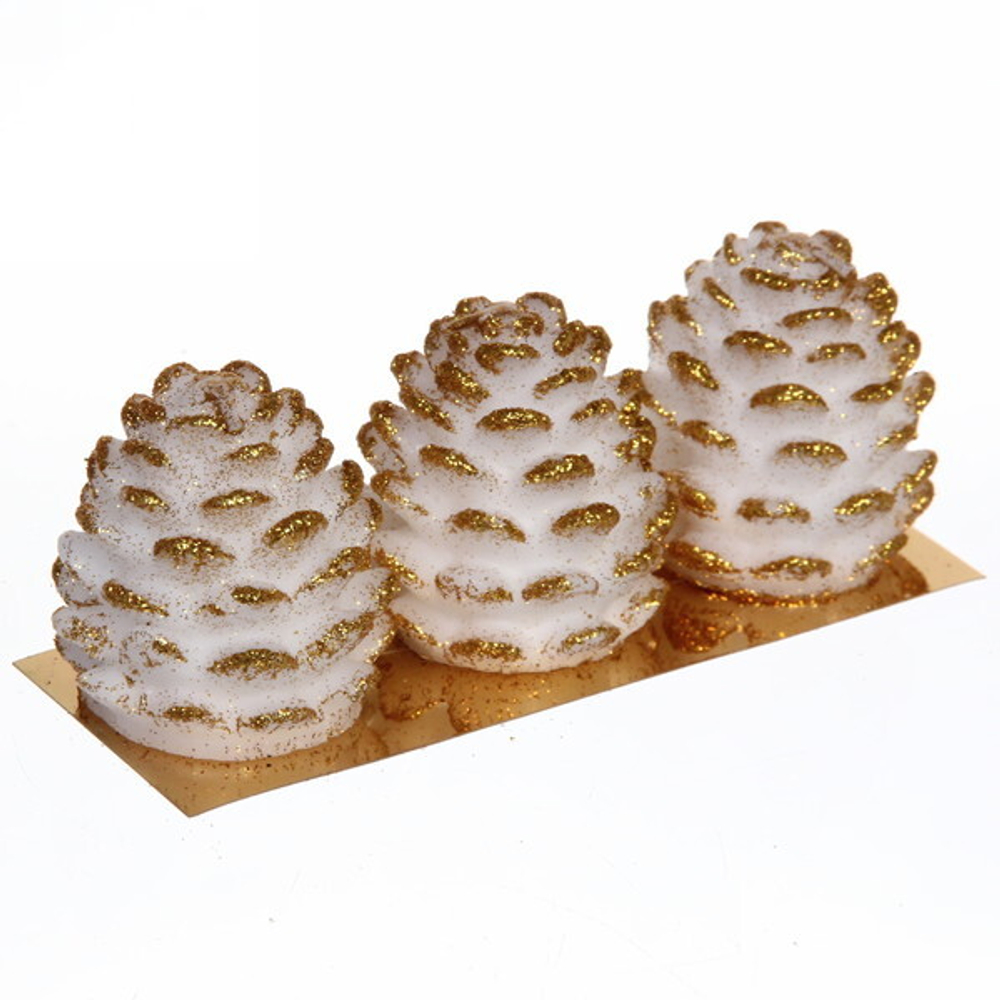Свечи новогодние «Шишечки» 5,2 см (набор 3 шт), золото