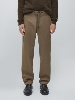 Massimo Dutti Брюки-джоггеры из смесовой хлопковой ткани, оливковый
