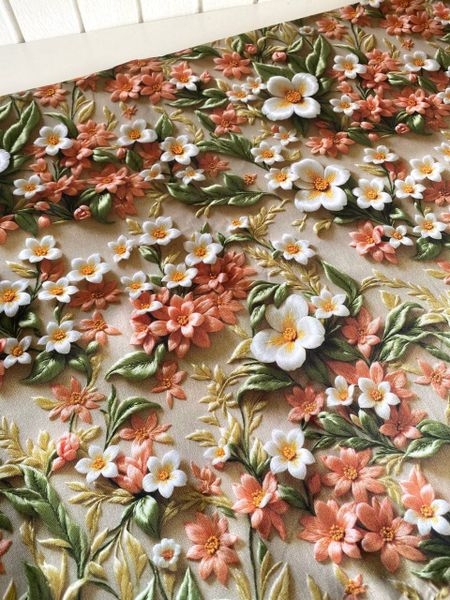 БЕЛО-РОЗОВЫЕ ЦВЕТЫ 3D, 100% хлопок, Handmade Fabrics 5