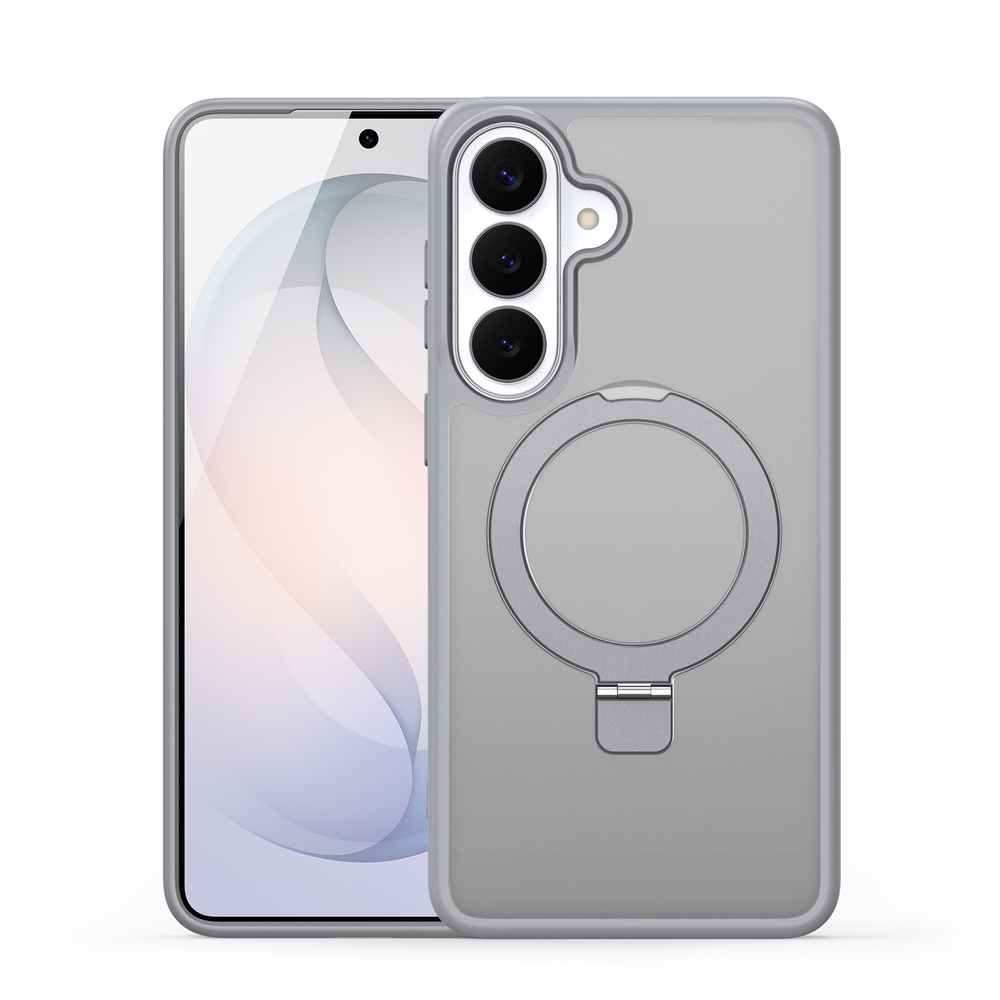 Матовый чехол серого цвета с MagSafe для Samsung Galaxy S26, серия Yind Series Case от Dux Ducis (версия с магнитной откидной подставкой)