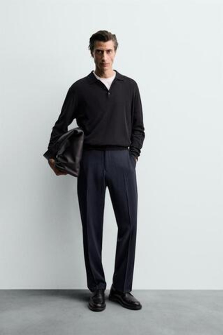 ZARA КОСТЮМНЫЕ БРЮКИ ИЗ 100% ШЕРСТИ, ТЕМНО-СИНИЙ