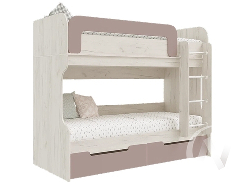 Кровать-чердак Детская Юниор-4 (дуб крафт белый/шарли pink)