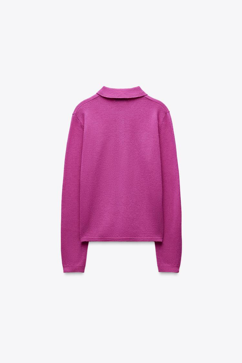 ZARA ОДНОТОННЫЙ СВИТЕР ИЗ 100% ШЕРСТИ С ВОРОТНИКОМ ПОЛО, ЦВЕТ ФУКСИИ