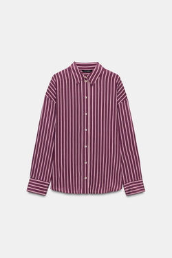 ZARA РУБАШКА ОВЕРСАЙЗ В ПОЛОСКУ ИЗ ПОПЛИНА, МАРСАЛА