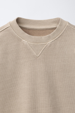 ZARA ОДНОТОННАЯ ТОЛСТОВКА ИЗ КРАШЕНОЙ ТКАНИ, БЕЖЕВЫЙ