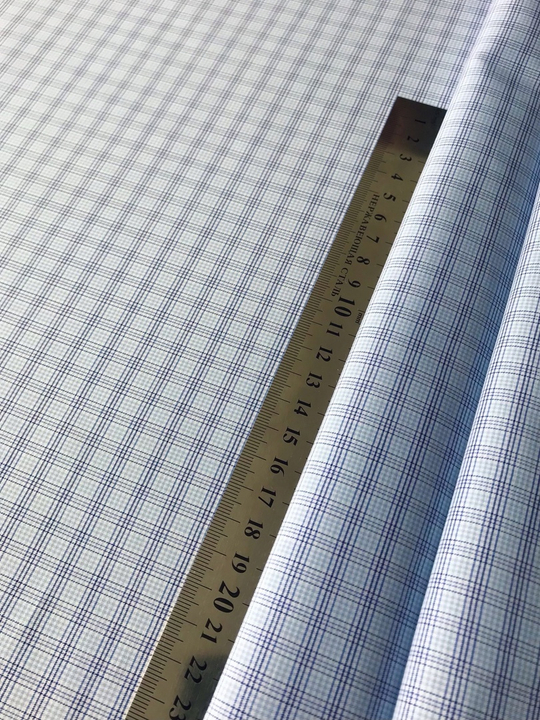 Коттон сорочка, принт клетка синяя на голубом, хлопок