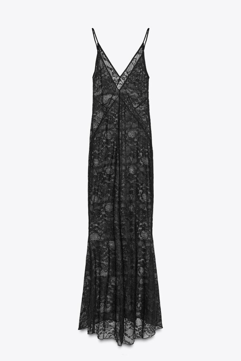ZARA ДЛИННОЕ КРУЖЕВНОЕ ПЛАТЬЕ, ЧЕРНЫЙ