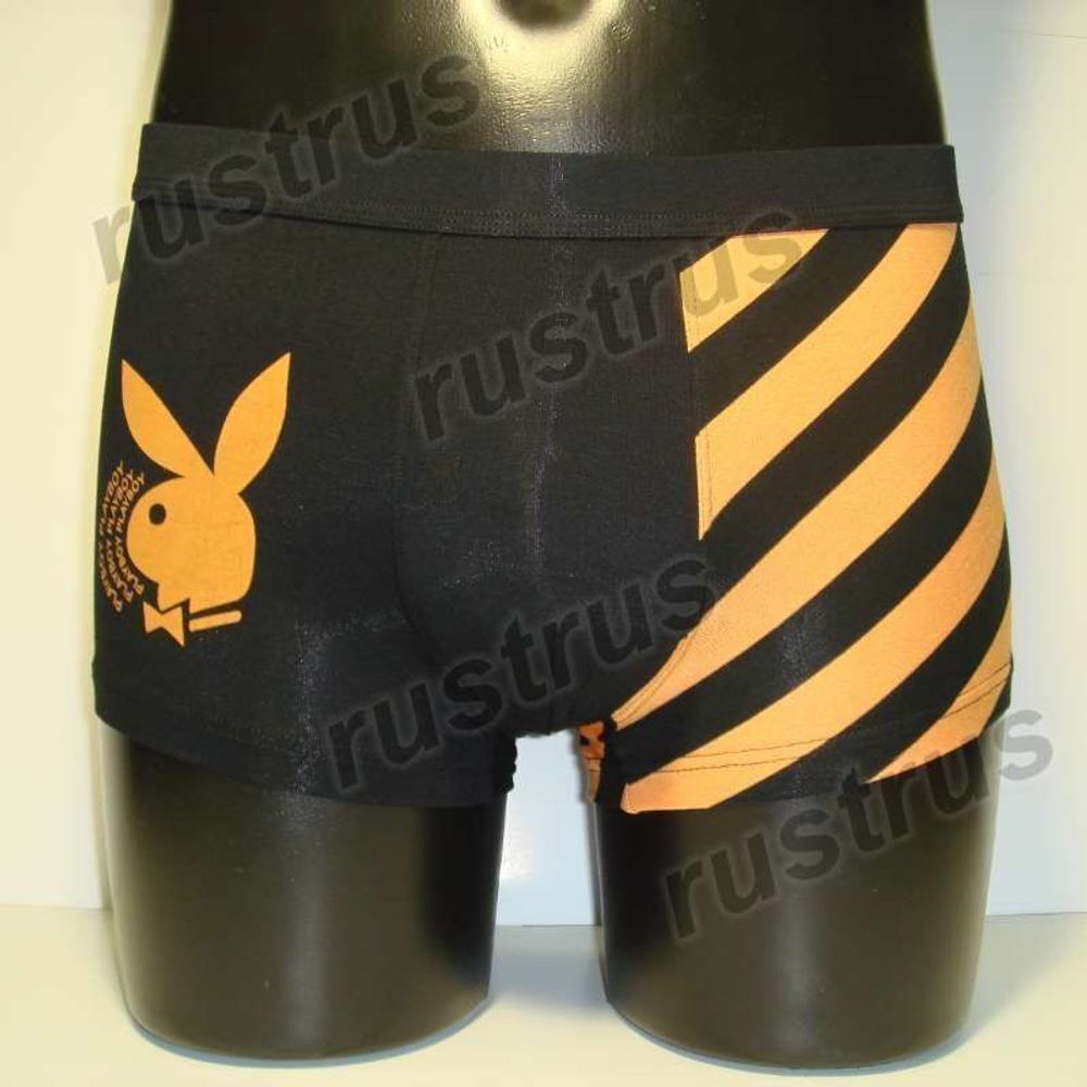 Мужские трусы боксеры черные с оранжевым PLAYBOY PB012