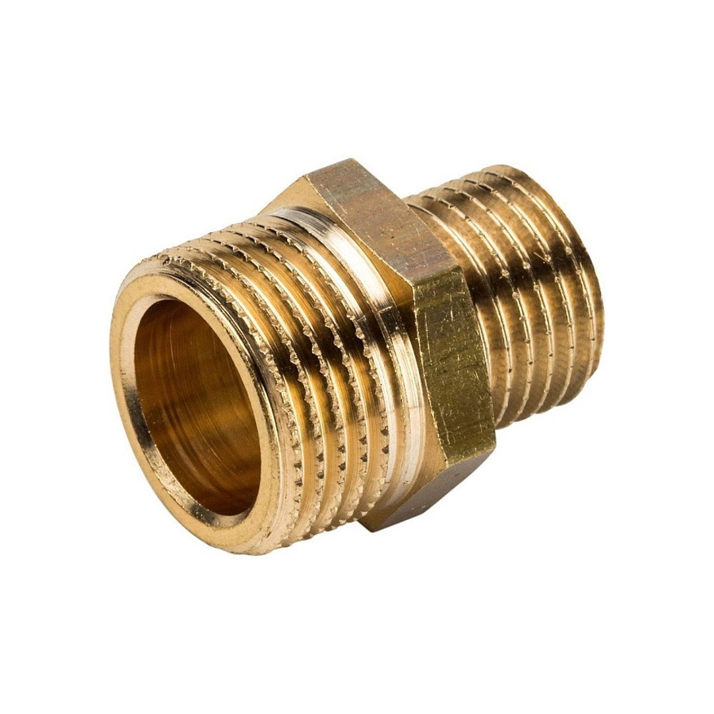 Ниппель редукционный STOUT SFT 0003 - 3/8" x 1/4" (для стальных труб, латунь без покрытия)