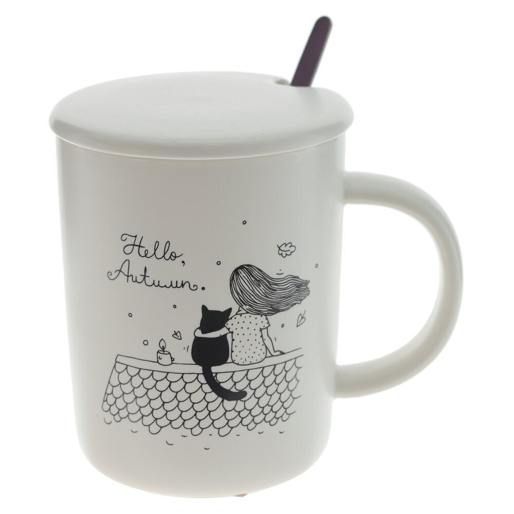 GAEM Кружка с крышкой и ложкой, 350 мл, L11,5 W8 H11 см, 4в.