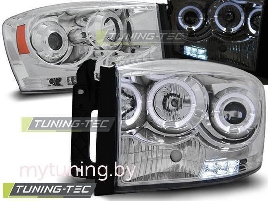 Передние фары angel eyes chrome для Dodge Ram 06-08