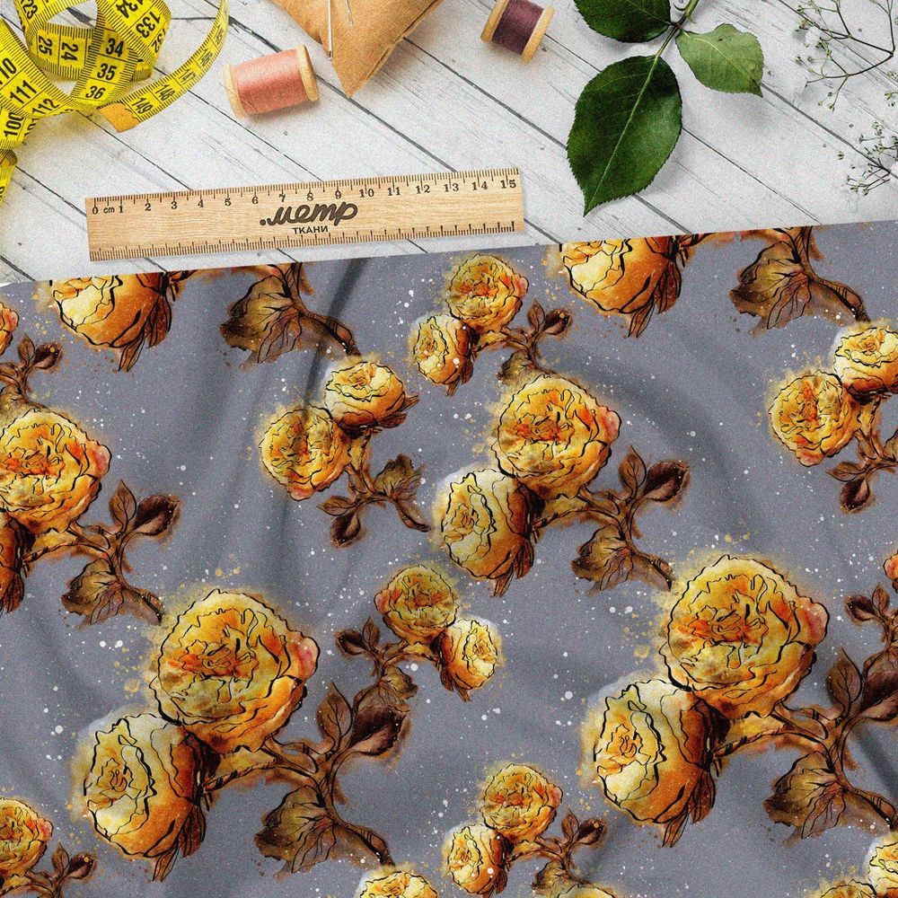 Ткань оксфорд 600 золотые пионы