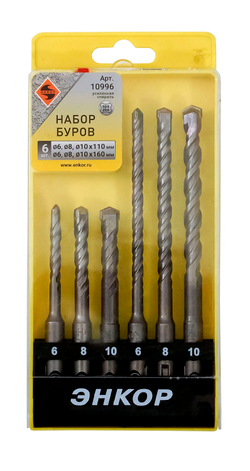 Набор буров SDS+ 6;8;10Х110 мм, 6;8;10Х160 мм, 6 штук, пластиковый футляр
