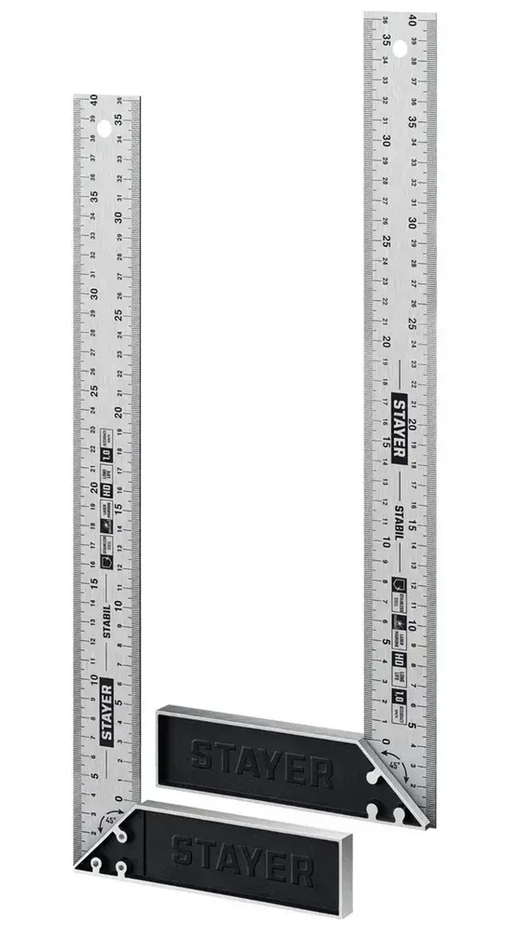 Профессиональный угольник с нержавеющим полотном, 400 мм // STAYER STABIL Professional