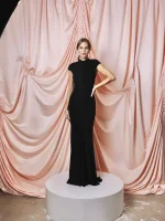 Платье макси драпированное, Черное