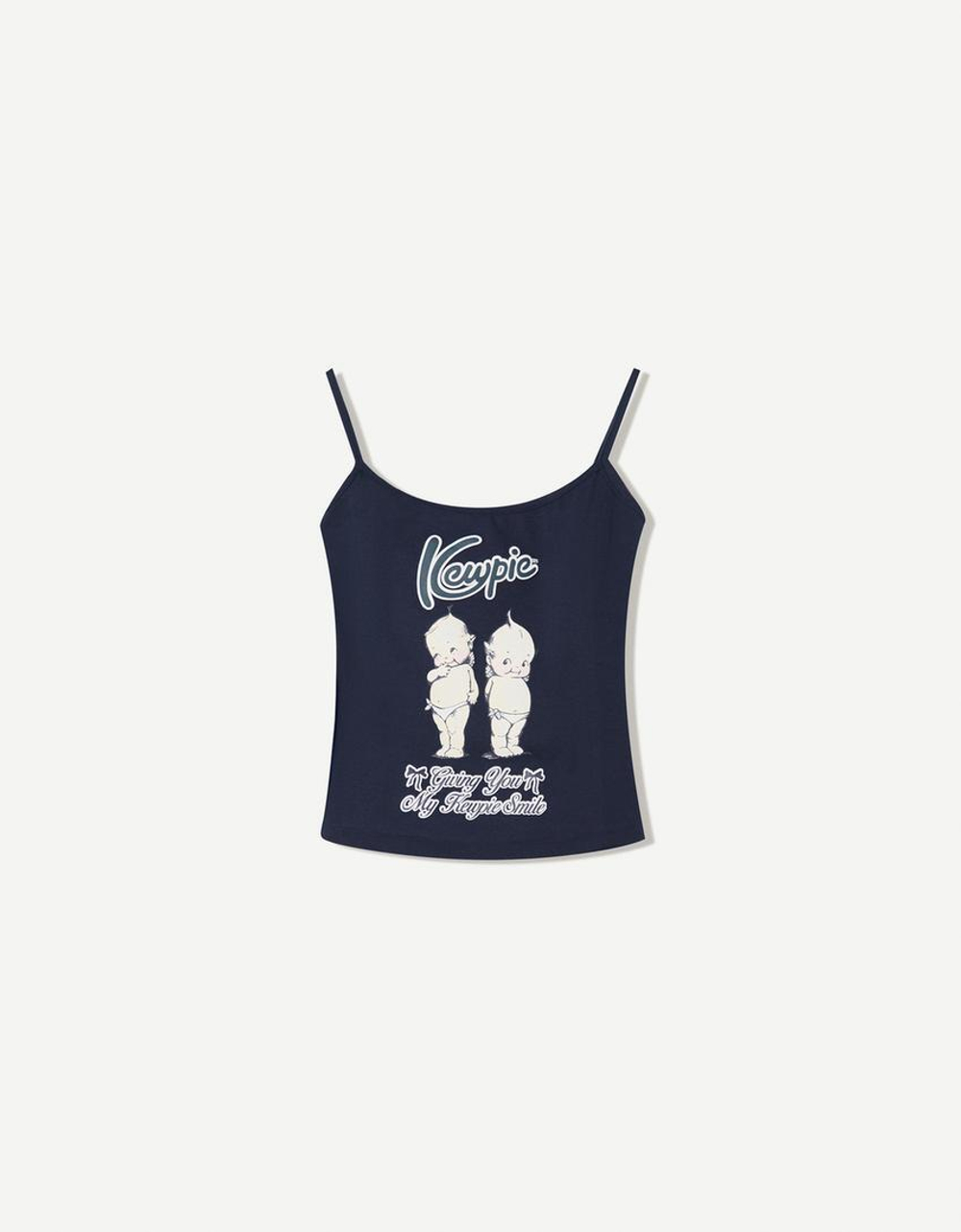 BERSHKA Топ с принтом Kewpie, темно-синий