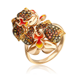 Кольцо «Орхидея» из красного золота с фианитами и эмалью