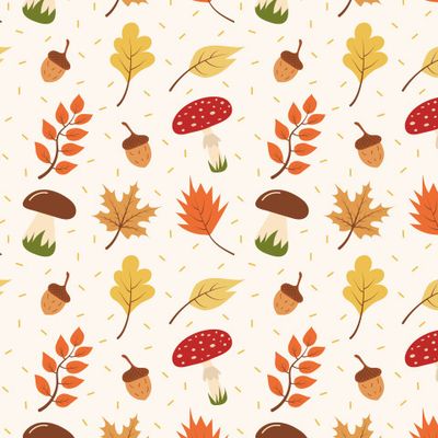 Осенний паттерн с листьями, грибами, желудями и веточками