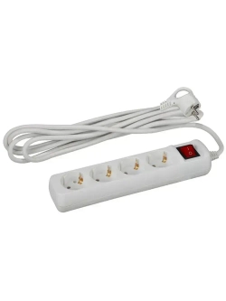 Удлинитель электрический Intro UES450-W с заземлением с выключателем 4 розетки 5м ПВС 3x0,75мм2 10А белый