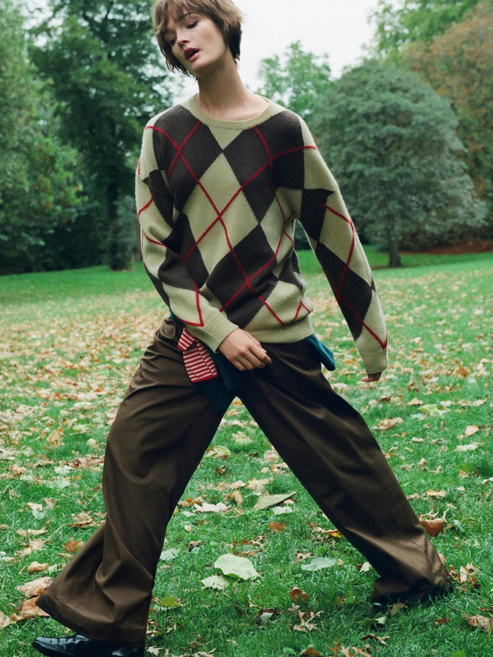 Massimo Dutti Свитер из смесовой шерсти с узором «ромбы», цвет верблюжьей шерсти