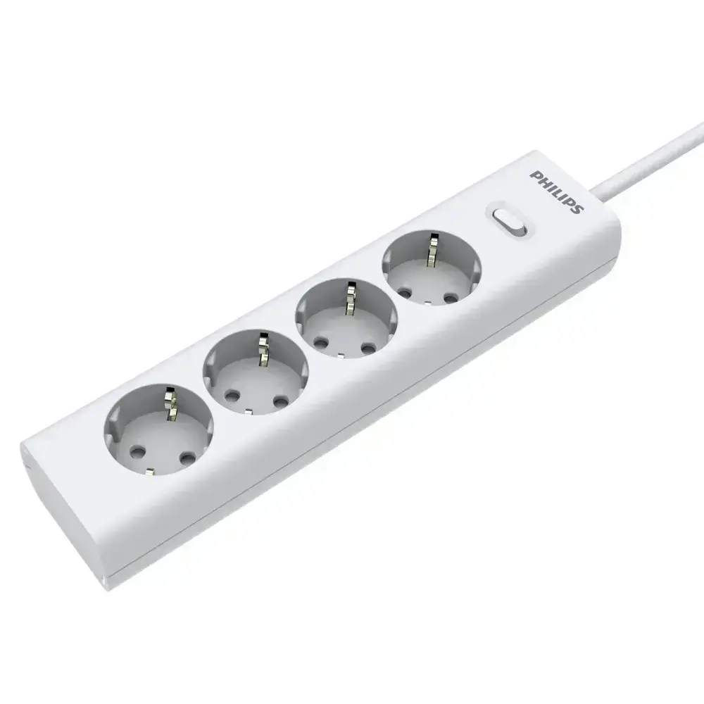 Сетевой фильтр удлинитель Philips CHP2145WC/51 с четырьмя стандартными розетками EU, с заземлением и защитой от перегрузок, 5 м, белый