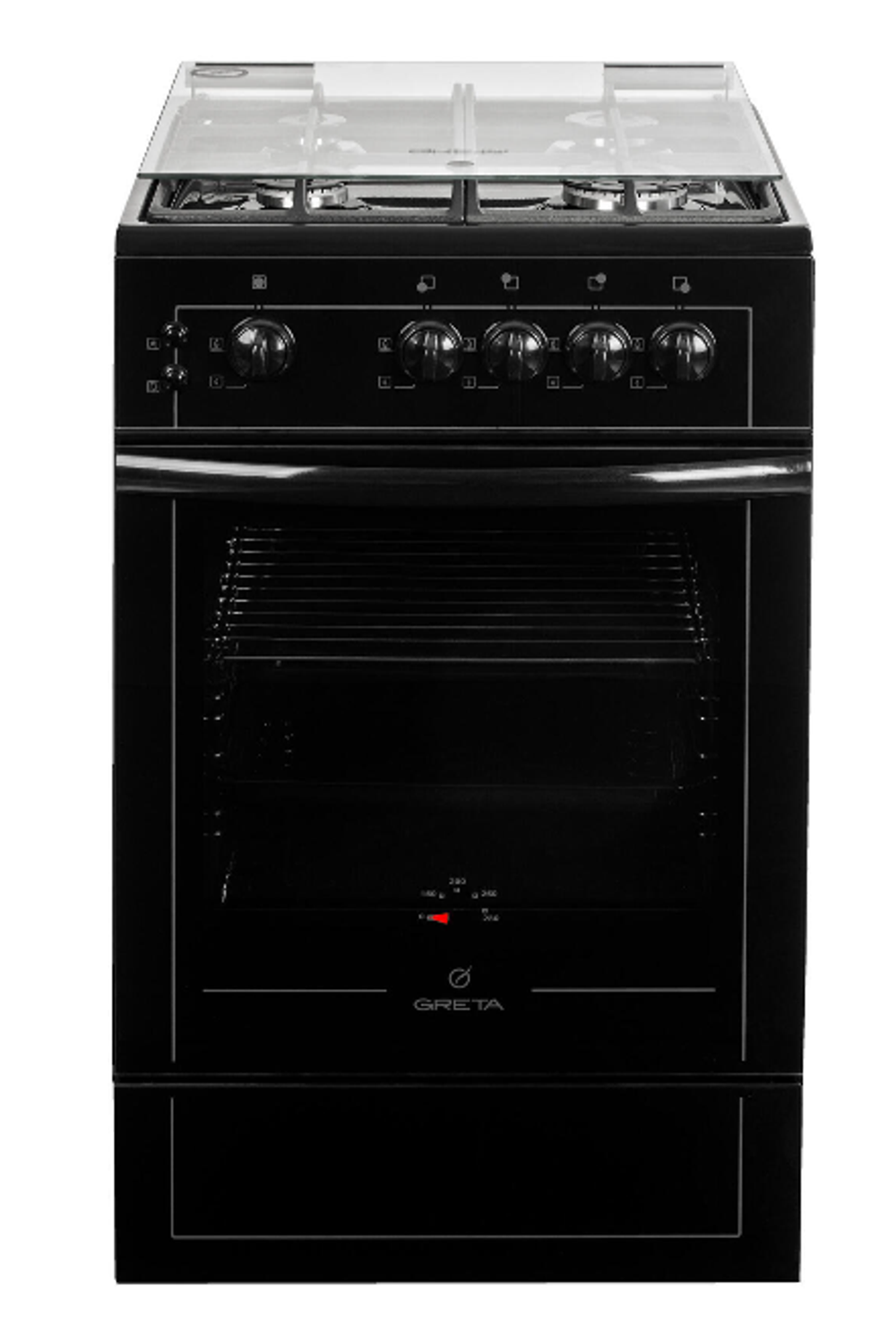 Плита газовая GRETA 07 черная ЧР (стеклянная крышка)