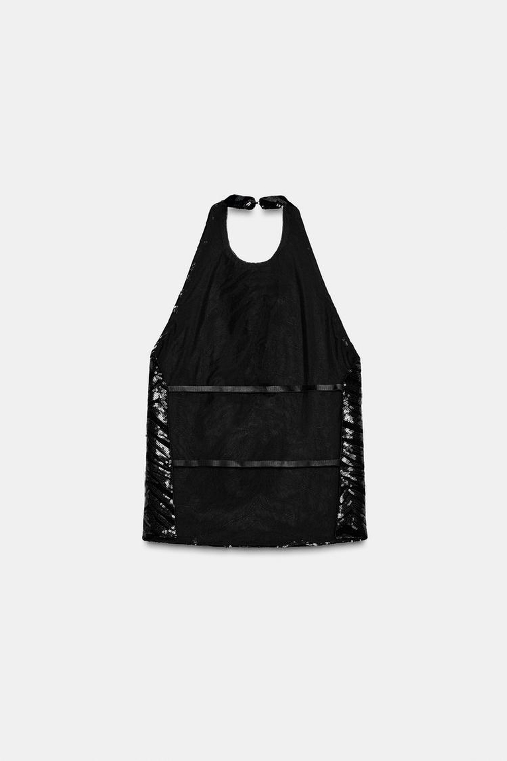 ZARA ТОП С ГОРЛОВИНОЙ ХАЛТЕР И ПАЙЕТКАМИ, ЧЕРНЫЙ