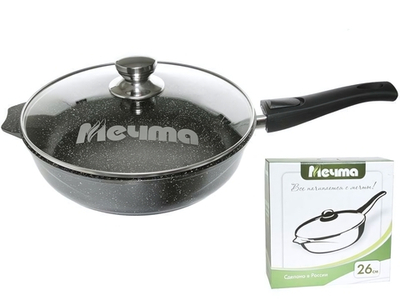 Сковорода 26см Гранит black со съемной ручкой и стеклянной крышкой